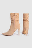 Lutaotie Suede Pointed Toe Stiletto Mid-Calf Boots