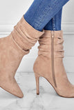 Lutaotie Suede Pointed Toe Stiletto Mid-Calf Boots