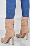 Lutaotie Suede Pointed Toe Stiletto Mid-Calf Boots