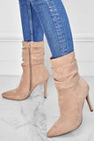 Lutaotie Suede Pointed Toe Stiletto Mid-Calf Boots