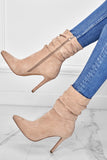 Lutaotie Suede Pointed Toe Stiletto Mid-Calf Boots