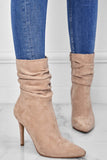 Lutaotie Suede Pointed Toe Stiletto Mid-Calf Boots