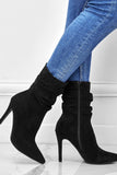 Lutaotie Suede Pointed Toe Stiletto Mid-Calf Boots