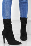 Lutaotie Suede Pointed Toe Stiletto Mid-Calf Boots