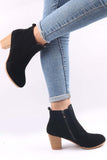 Lutaotie Frosted Round Toe Chunky Heel Ankle Boots