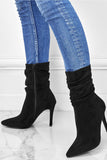 Lutaotie Suede Pointed Toe Stiletto Mid-Calf Boots