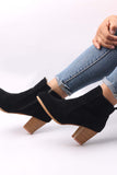 Lutaotie Frosted Round Toe Chunky Heel Ankle Boots