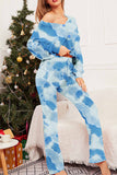 Lutaotie Tie-Dye Long Sleeve Button Up  Long Pant Loungewear Set