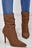 Lutaotie Suede Pointed Toe Stiletto Mid-Calf Boots