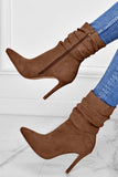 Lutaotie Suede Pointed Toe Stiletto Mid-Calf Boots