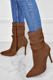 Lutaotie Suede Pointed Toe Stiletto Mid-Calf Boots