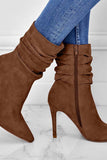 Lutaotie Suede Pointed Toe Stiletto Mid-Calf Boots