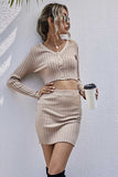 Lutaotie Beige Knitted Skirts Two-Piece Set