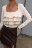 Lutaotie Beige Square Neck Ruffled Tops