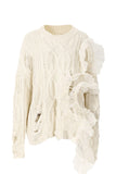 Lutaotie Beige Twist Ruffled Hole Sweater