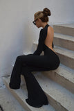 Lutaotie Black Backless Wide Leg Jumpsuits