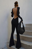 Lutaotie Black Backless Wide Leg Jumpsuits