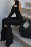 Lutaotie Black Backless Wide Leg Jumpsuits