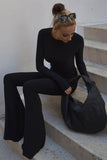 Lutaotie Black Backless Wide Leg Jumpsuits