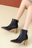 Lutaotie Black Pointed-Toe Ankle Boots