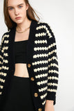 Lutaotie Black Striped Knitted Cardigan