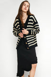 Lutaotie Black Striped Knitted Cardigan