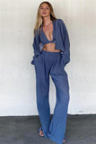 Lutaotie Blue Hoodie Halter Vest Three-Piece Pants Set