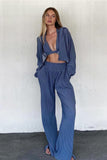 Lutaotie Blue Hoodie Halter Vest Three-Piece Pants Set