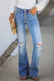 Lutaotie Blue Single-Breasted Distressed Denim Pants