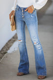 Lutaotie Blue Single-Breasted Distressed Denim Pants