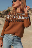 Lutaotie Brown Geometric Patterns Crew Neck Sweater