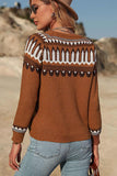 Lutaotie Brown Geometric Patterns Crew Neck Sweater