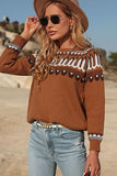 Lutaotie Brown Geometric Patterns Crew Neck Sweater