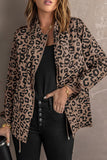 Lutaotie Brown Lapel Drawstring Leopard Shacket