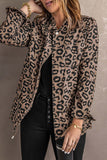 Lutaotie Brown Lapel Drawstring Leopard Shacket