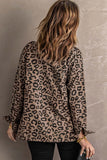 Lutaotie Brown Lapel Drawstring Leopard Shacket