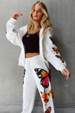 Lutaotie Butterfly Print Hoodie Long Pants Two Piece Outfits