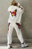 Lutaotie Butterfly Print Hoodie Long Pants Two Piece Outfits