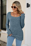 Lutaotie Casual Square Neck Ribbed Sweater