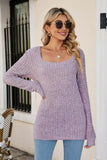 Lutaotie Casual Square Neck Ribbed Sweater