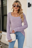 Lutaotie Casual Square Neck Ribbed Sweater