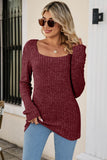 Lutaotie Casual Square Neck Ribbed Sweater