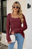 Lutaotie Casual Square Neck Ribbed Sweater