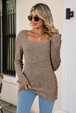 Lutaotie Casual Square Neck Ribbed Sweater