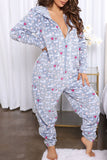 Lutaotie Christmas Printed Plush Hooded Jumpsuits