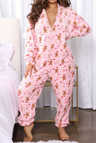 Lutaotie Christmas Printed Plush Hooded Jumpsuits