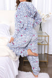 Lutaotie Christmas Printed Plush Hooded Jumpsuits