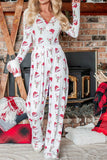 Lutaotie Christmas Printed V Neck Two-piece Loungewear