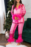 Lutaotie Christmas Satin Printed Fuzzy Loungwear