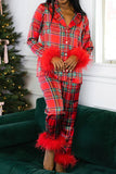 Lutaotie Christmas Satin Printed Fuzzy Loungwear